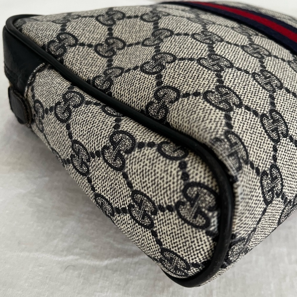Gucci Web Stripe Cosmetic Pouch Blue Unbrand Strap D-rings Vintage 1970s-1984 - Picture 10 of 17